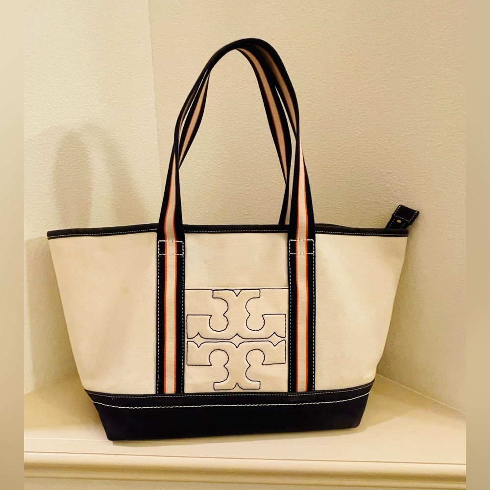 Tory Burch Cream and blue Tote Bag